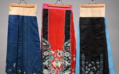 Three Chinese Silk Embroidered Skirts,20th Century