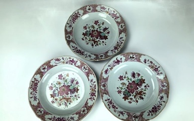 Three Qing Dynasty Famille Rose Porcelain Plates