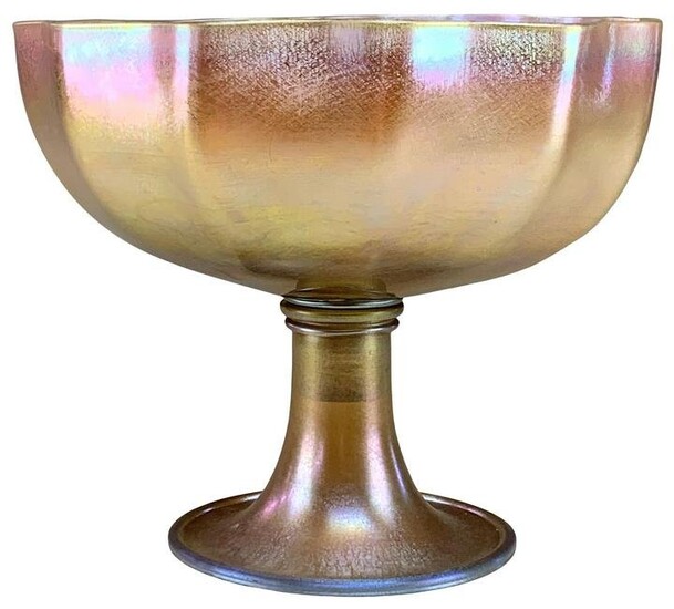 Tiffany Studios Favrile Glass Punch Bowl with Stand