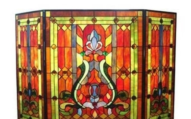Tiffany-style Stained Glass Folding Fireplace Screen