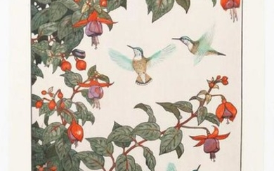 Toshi Yoshida: Hummingbird and Fuchsia