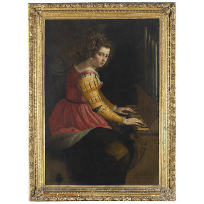 Tuscan school, 17th century Saint Cecilia playing the spinet Oil on canvas, 140x100 cm. Framed (defects and restorations) ...