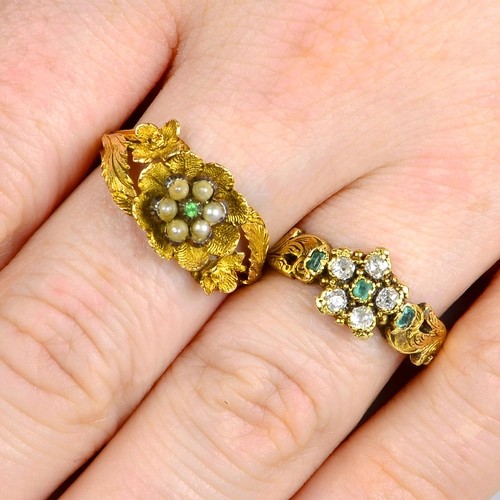 Two 19th century 18ct gold floral cluster gem-set rings.Esti...