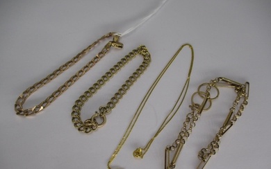 Two 9ct Gold Necklaces and 2 9ct Gold Bracelets, 16.64g tota...
