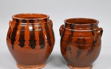Two American Redware Manganese-Decorated Jars