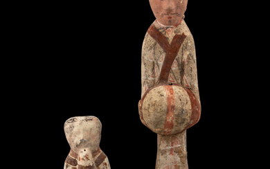 Two Chinese Painted Pottery Figures of Attendants