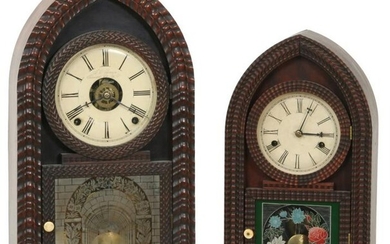 Two J.C. Brown Ripple Front Beehive Clocks