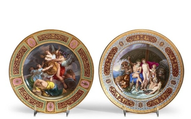 Two Royal Vienna hand-painted and parcel-gilt cabinet plates late...