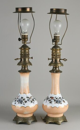 Two antique porcelain table lamps.&#160 Electrified
