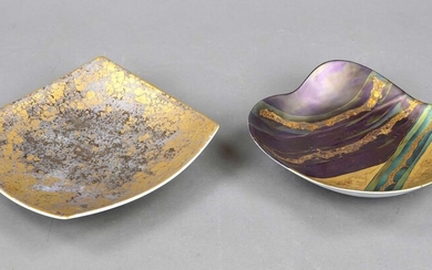 Two bowls, Rosenthal, 1970s, painted with colored and golden metal glaze, passige bowl, design Johan