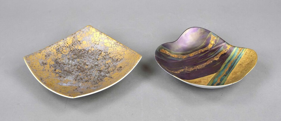 Two bowls, Rosenthal, 1970s, painted with colored and golden metal glaze, passige bowl, design Johan