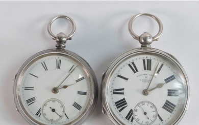 Two heavy gents silver pocket watches, keys missing - Englis...