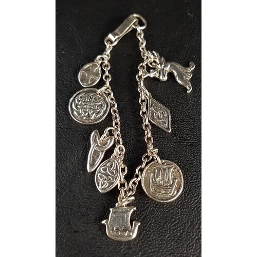 UNUSUAL CELTIC SILVER CHARM BRACELET with two Iona silver ch...