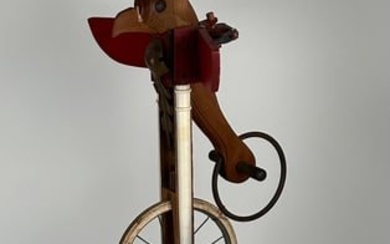 UNUSUAL SCULPTURE OF A BIRD RIDING A BICYCLE Contemporary Height 74".