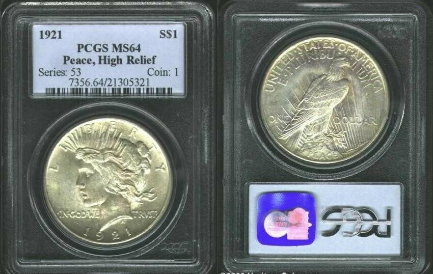 USA 1921 $1 Peace Dollar PCGS MS64 High Relief