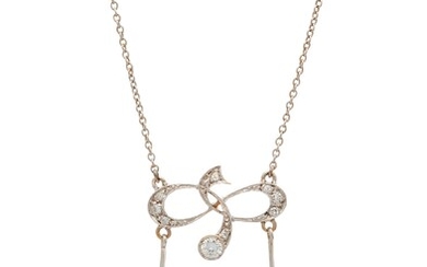 Un collier négligé Edouardien en diamant taillé circulaire, avec une chaîne intégrale à maillons, poids...