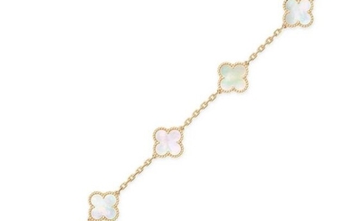 VAN CLEEF & ARPELS, A MOTHER OF PEARL ALHAMBRA BRACELET in 18ct yellow gold, comprising five