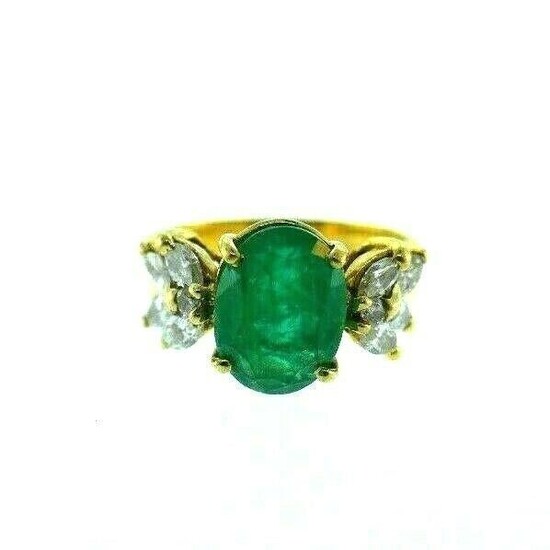 VINTAGE 14k Yellow Gold, Emerald & Diamond Ring Circa