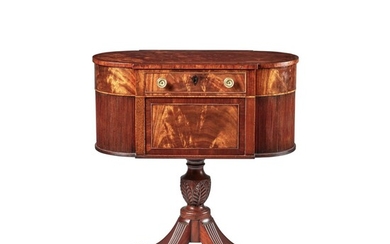 Very Fine Classical Carved and Figured Plum Pudding Mahogany Work Table, New York, Circa 1815