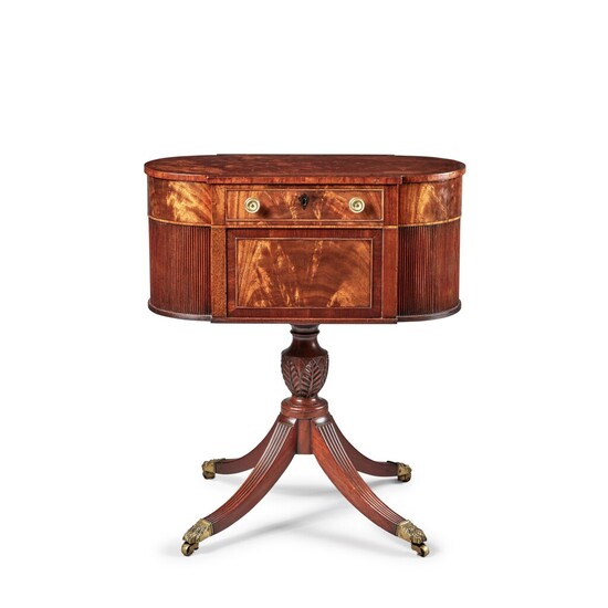 Very Fine Classical Carved and Figured Plum Pudding Mahogany Work Table, New York, Circa 1815