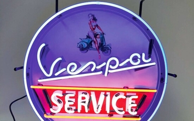 Vespa Service Neon Sign with Backplate 65 cm Diameter