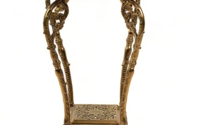 Victorian Pierced Brass And Inset Marble Plant Stand Ca. 1880-1900, H 30" W 15" L 15"