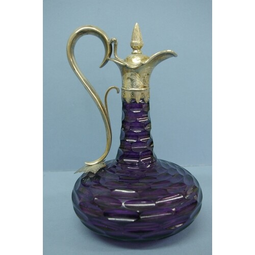 Victorian silver and amethyst glass claret jug. London 1840....