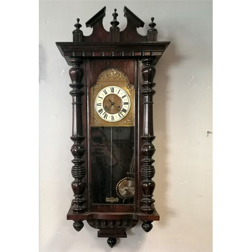 Vienna mahogany cased regulator wall clock - 104cm drop & 45...