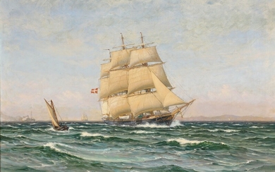 Vilhelm Arnesen: Seascape with a Danish sailing ship. Signed and dated Vilh. Arnesen 1930. Oil on canvas. 69×100 cm.