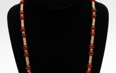 Vintage 14K Yellow Gold & Carnelian Bead Necklace