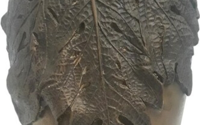 Vintage Bronze Fuki Leaf Shimenawa Shinto Rope Vase