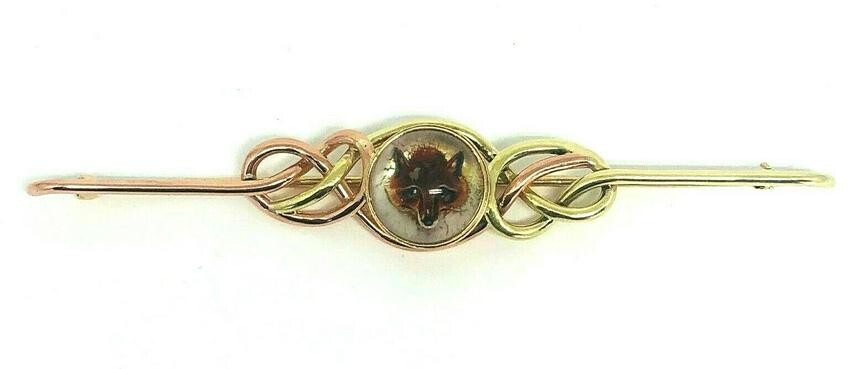 Vintage CALDWELL Fox Reverse Painting Yellow Rose Gold