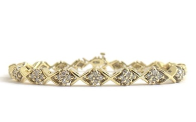Vintage Diamond Cluster X-Link Tennis Bracelet 14K Yellow Gold 1.08 CTW 17.89 Gr