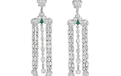 Vintage Diamond and Emerald Dangle Earrings