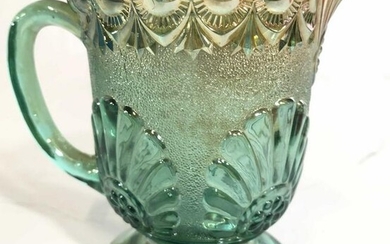 Vintage Green Toned Footed Carnival Glass Pitcher