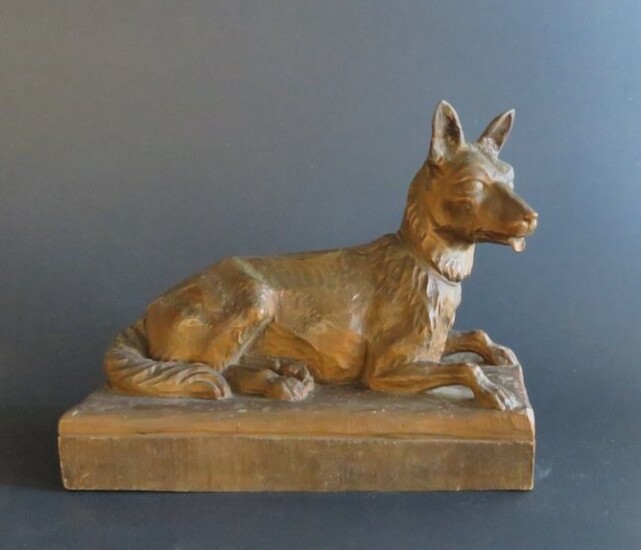 Vintage Hand Carved Shepherd Dog, Wood Sculpture, Germany 1930s