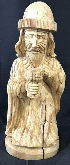 Vintage Hand Carved Wooden Elderly Male Sculpture