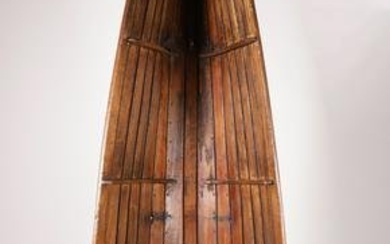 Vintage Lapstrake Canoe Section Outfitted as a Standing Shelf