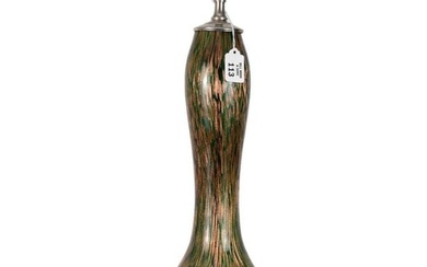 Vintage Murano Glass Lamp, Gold on Green Ground on Lucite Base, 25"h x 9"w