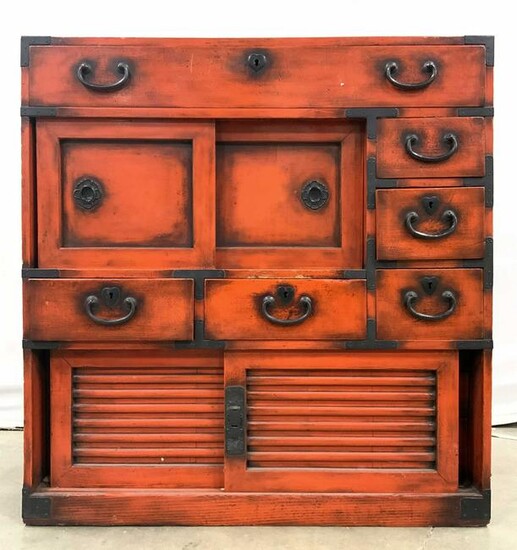 Vintage Red Wooden Console Chest