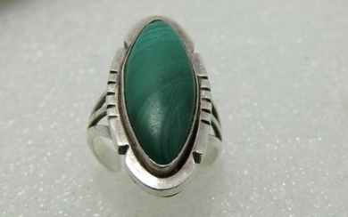 Vintage Sterling Herbert Pino Malachite Ring, Navajo