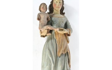 Virgin with child polychrome wood carved period late...