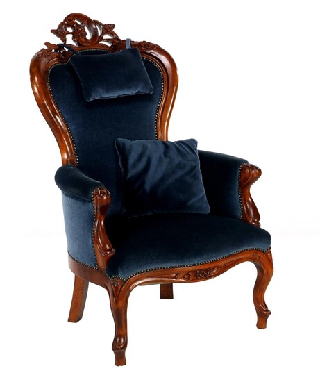 (-), Walnut Louis XV style armchair with rocaille...