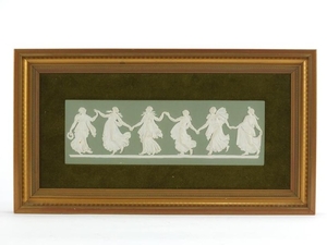 Wedgwood green Jasper Ware dancing hours plaque, housed in a...
