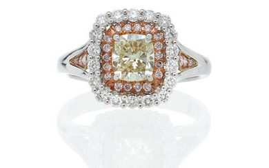 White Gold, Colored Diamond and Diamond Ring
