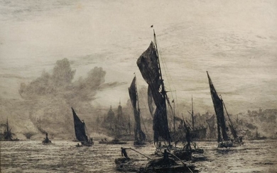 William Lionel Wyllie (1851-1931) British. "Barges on