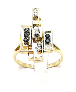 Women's ring in 18 kt yellow gold with sapphires, approx. 0.18 ct, and brilliant cut diamonds, G/VS, 0.06 ct - size 24