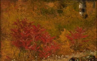 Worthington Whittredge (American, 1820-1910) Study of Sumacs and Immortals, Autumn 10 1/8 x 13 5/8 in. (25.7 x 34.6 cm) framed 15 1/2 x 19 in.