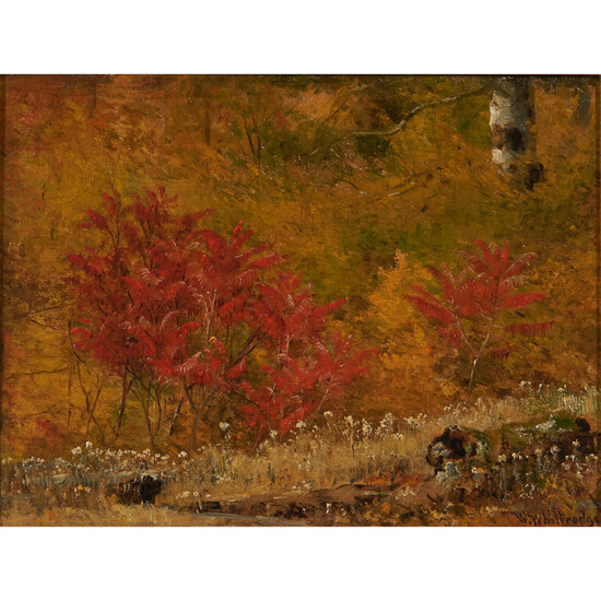Worthington Whittredge (American, 1820-1910) Study of Sumacs and Immortals, Autumn 10 1/8 x 13 5/8 in. (25.7 x 34.6 cm) framed 15 1/2 x 19 in.