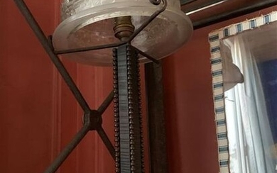 Wrought iron lamp, glass
